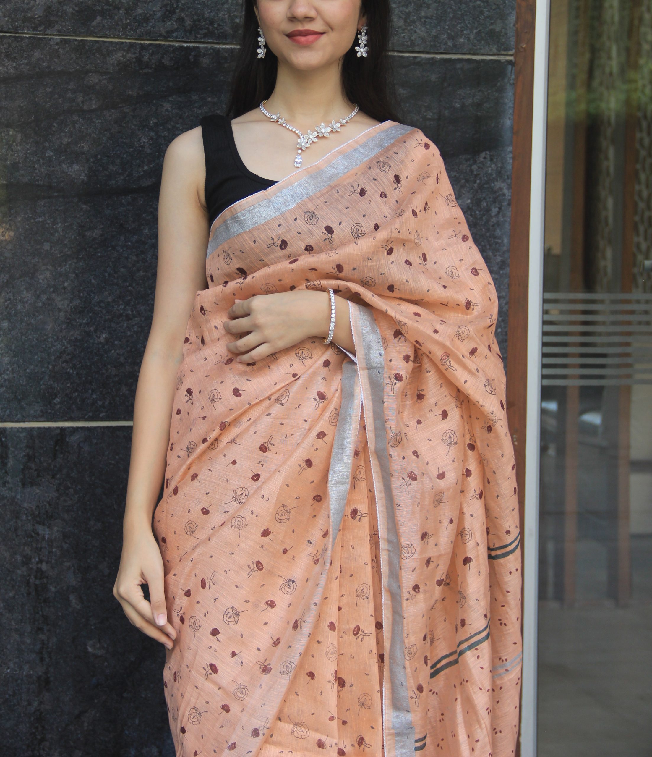 Coral Blush Sari (Linen Silk) - Image 2