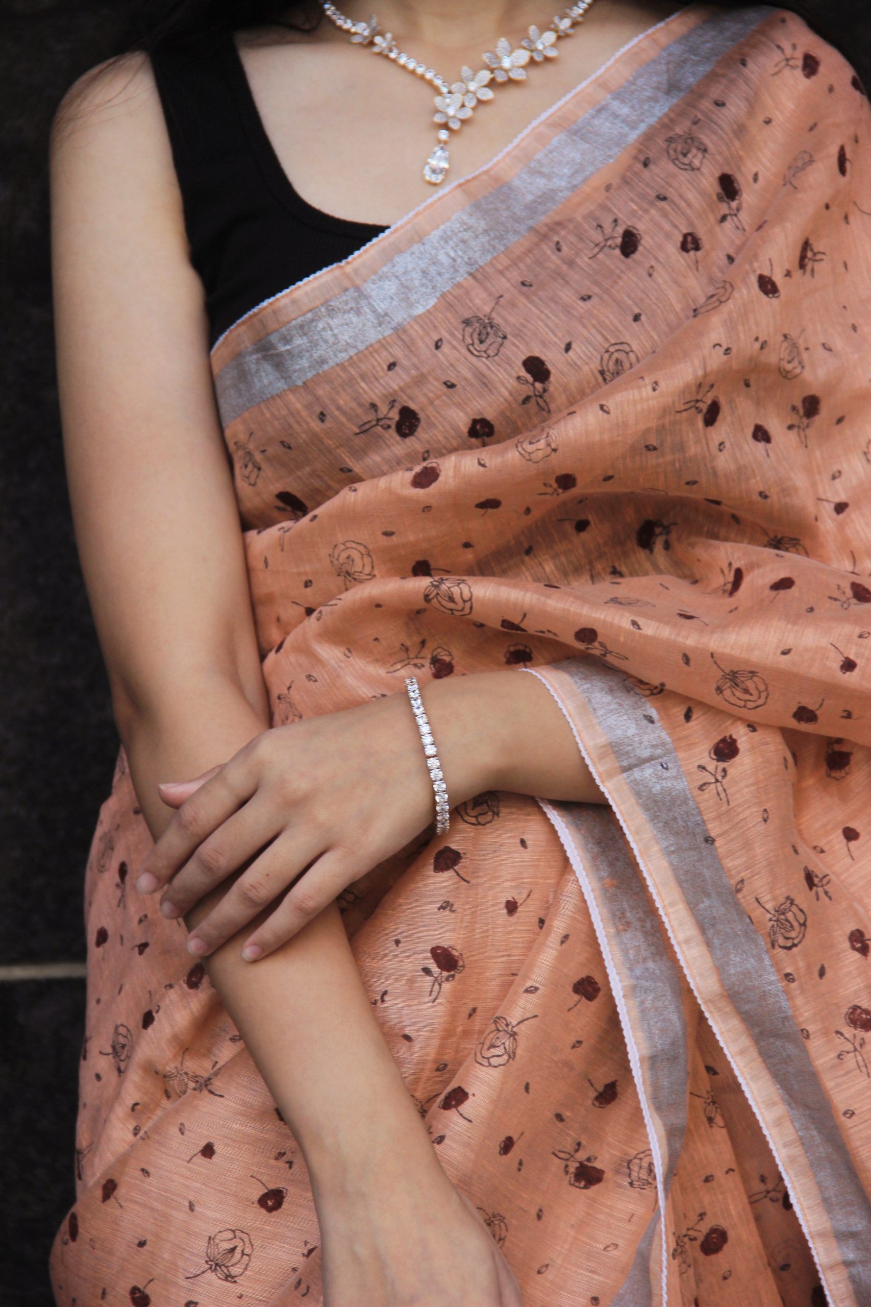 Coral Blush Sari (Linen Silk) - Image 3