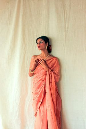 peach bandhej saree