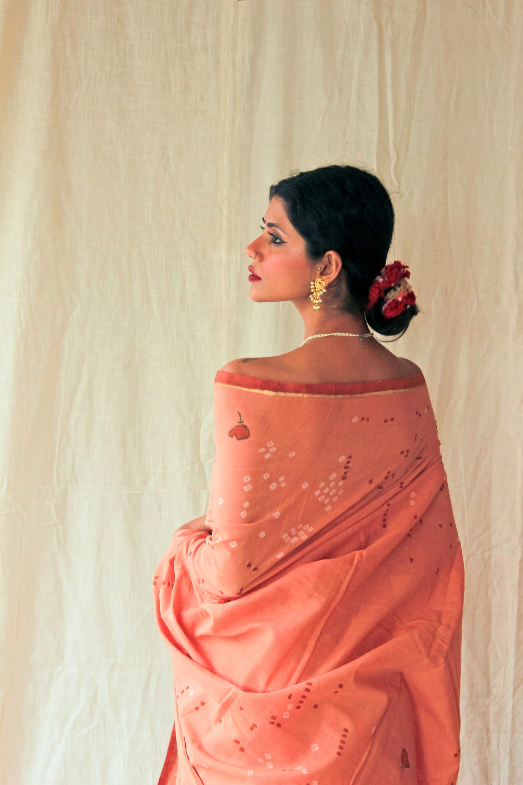 Bhumi Peach Bandhej Saree - Image 2