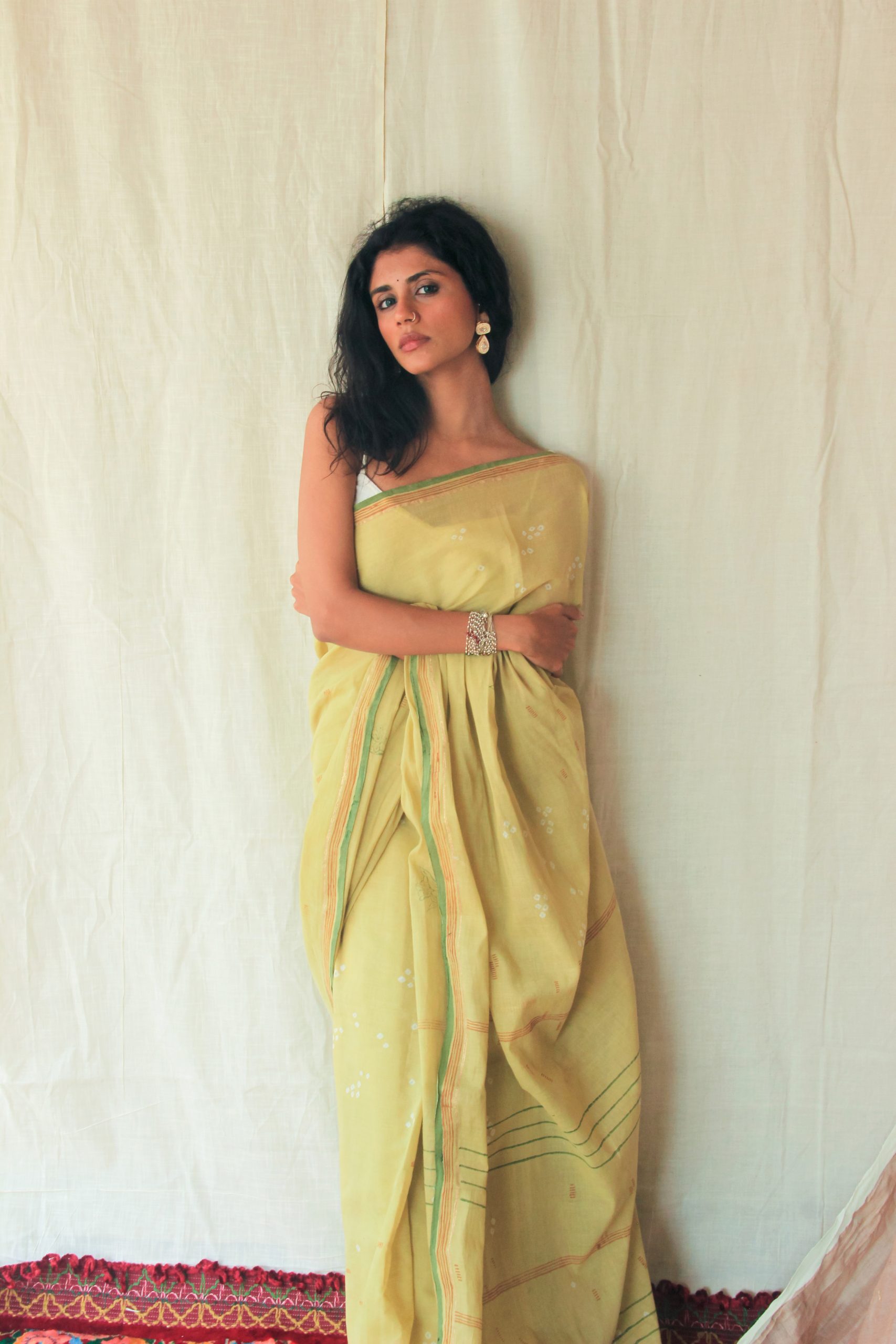 green bandhej saree