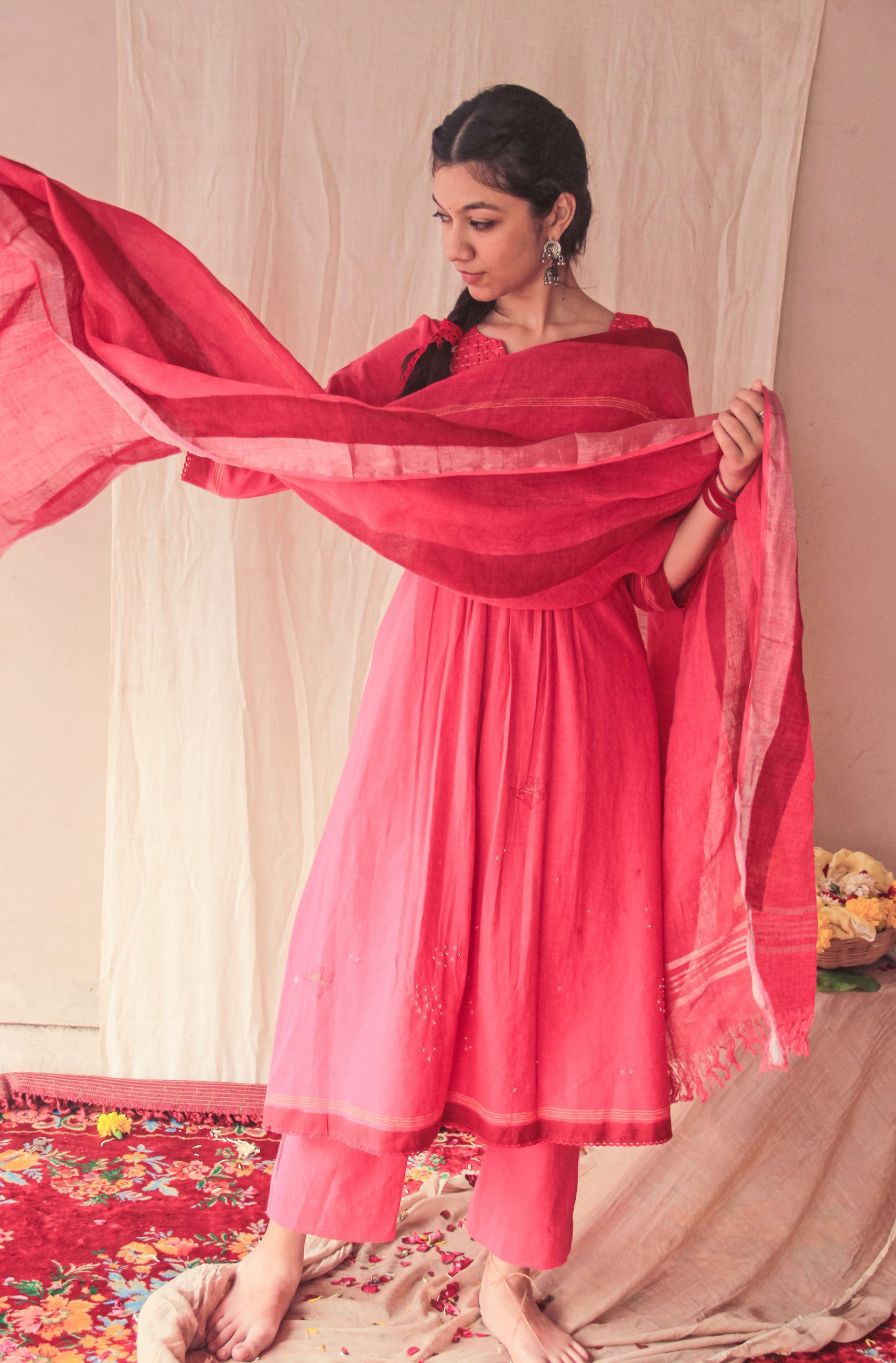 pink kurta set