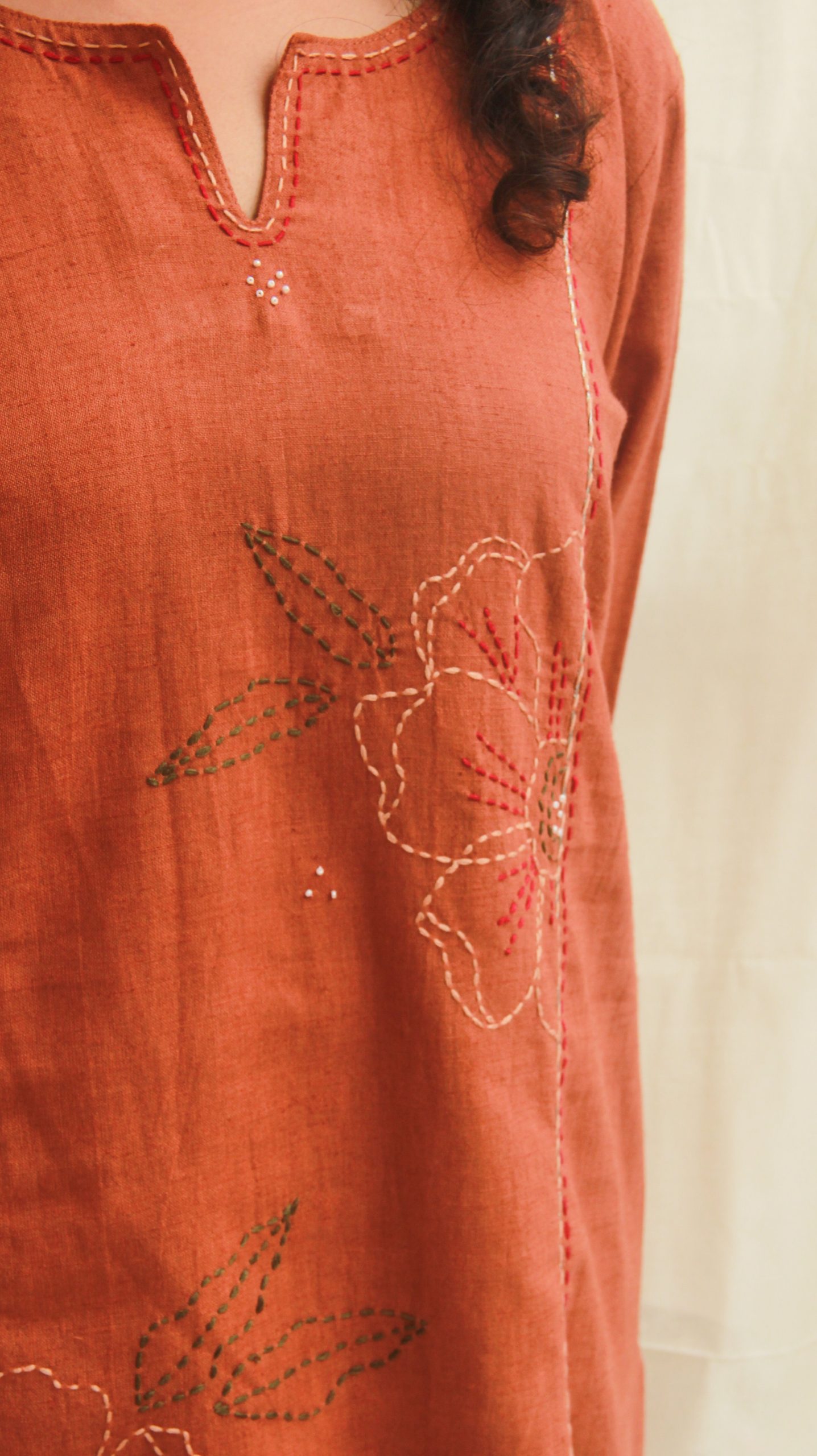 Brown Linen Cotton Kurta Set - Image 3