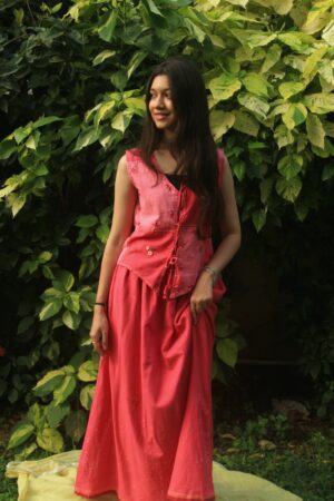 french rose vest and maxi skirt set