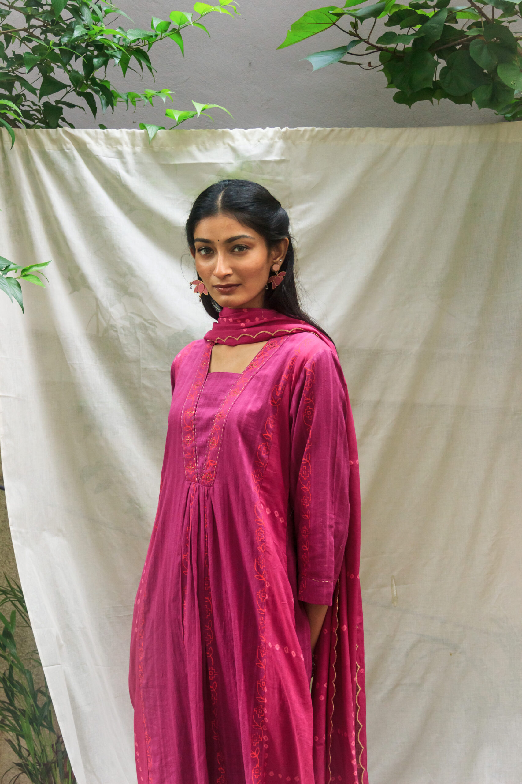 Purple Glow A-Line Cotton Kurta Set - Image 2