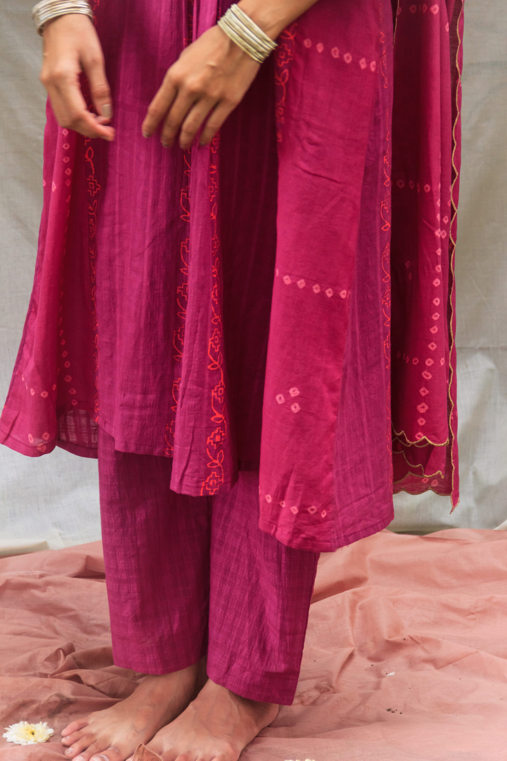 Purple Glow A-Line Cotton Kurta Set - Image 4