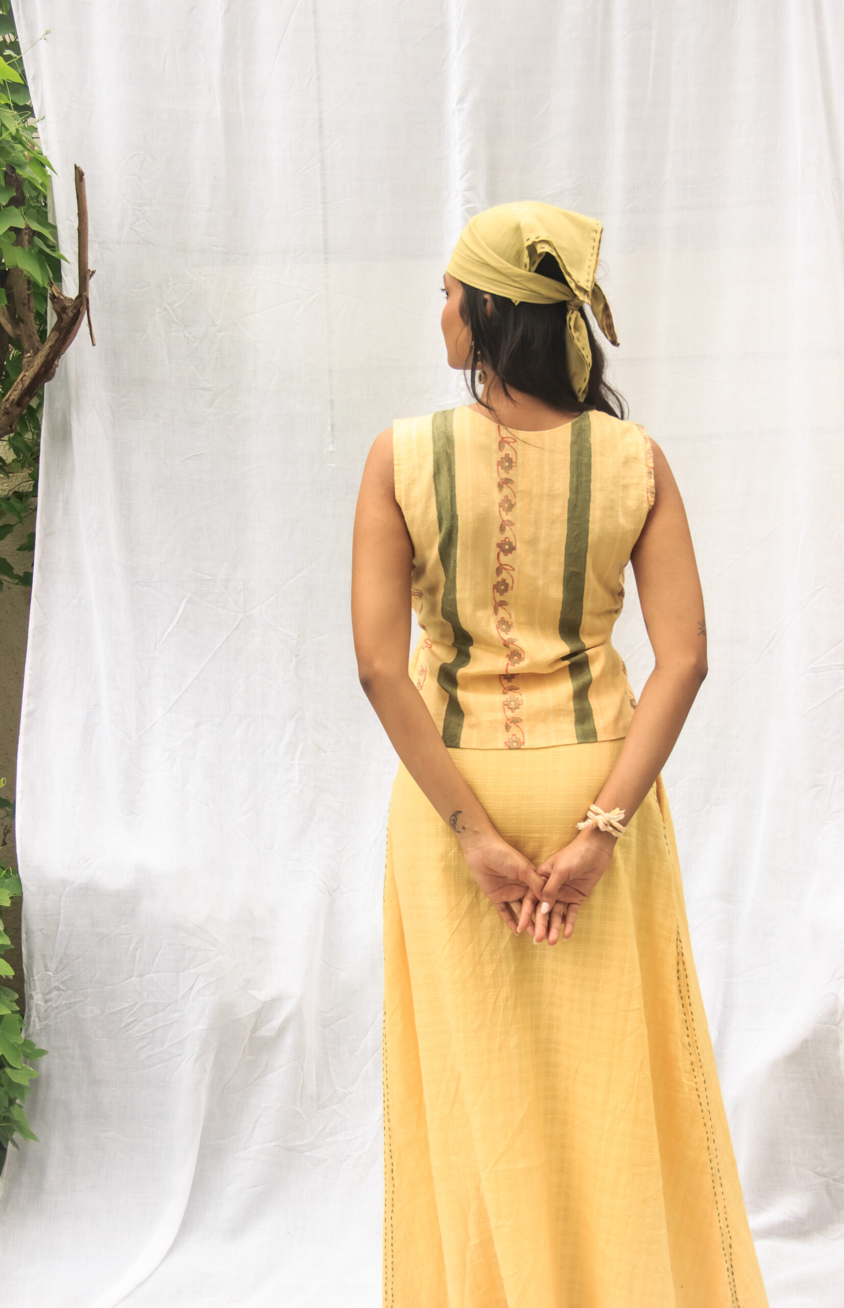 yellow top and skirt set