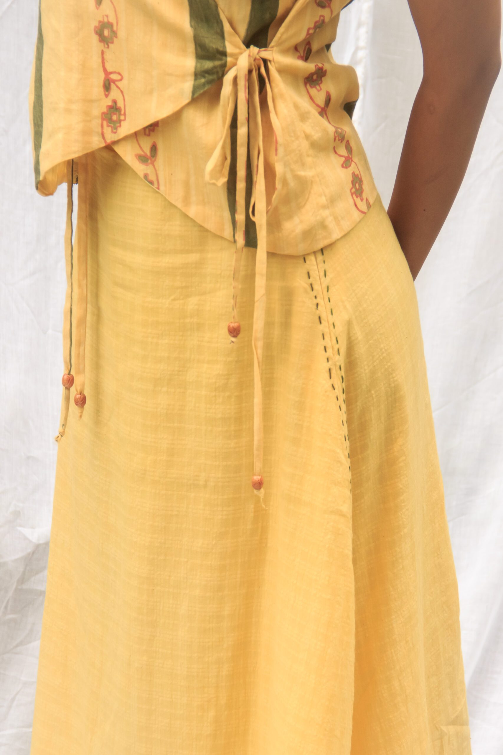 Yellow Dawn Cotton Wrap Top and Skirt Set - Image 5