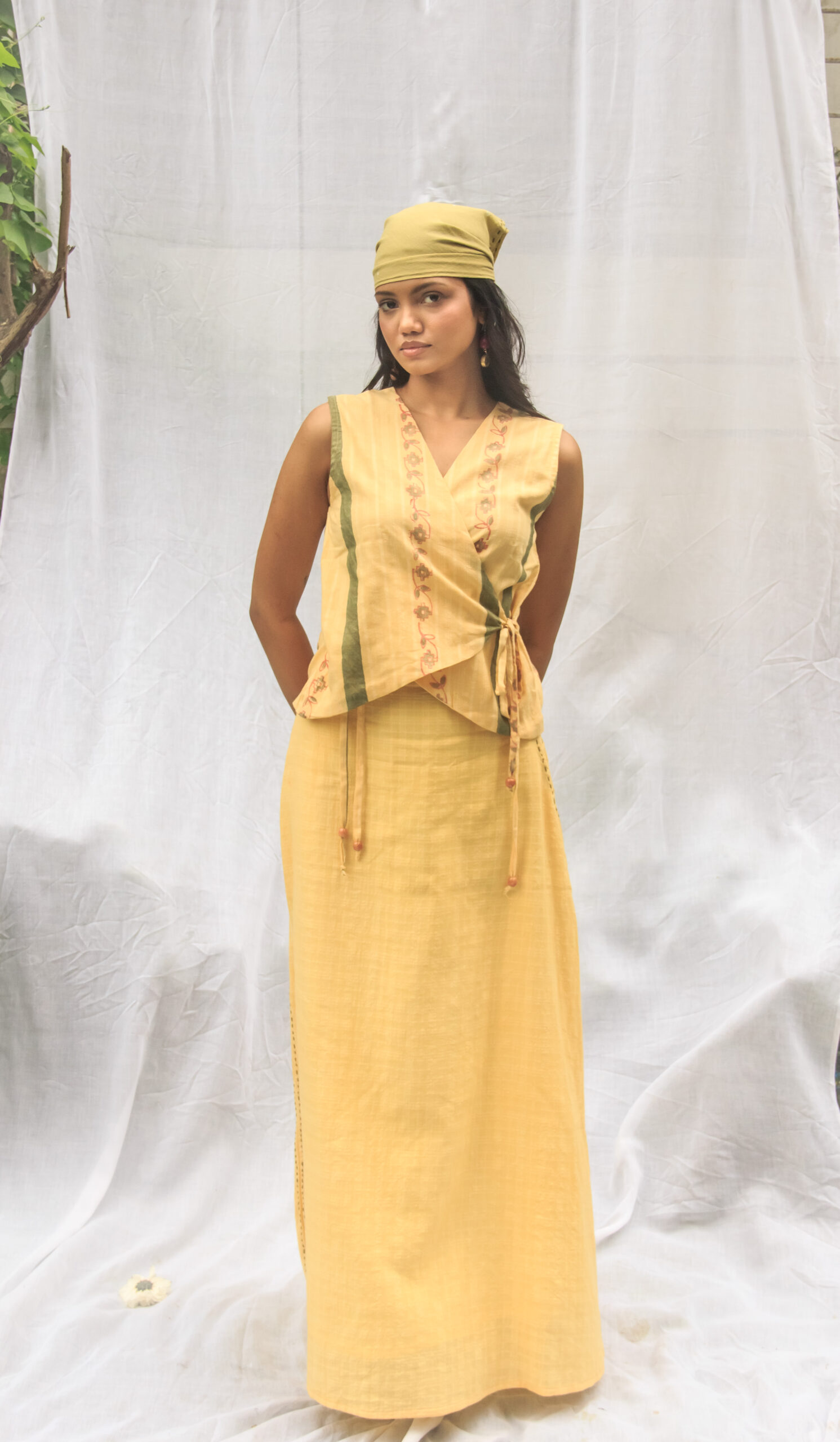 Yellow Dawn Cotton Wrap Top and Skirt Set - Image 3